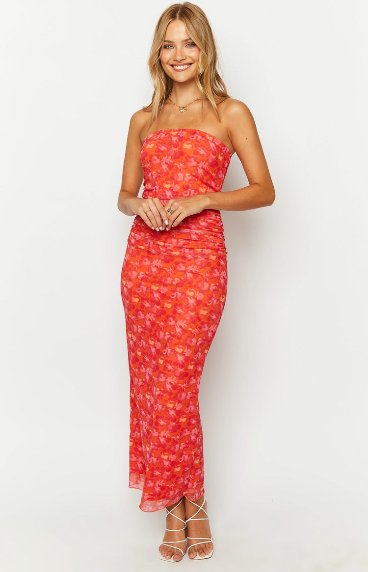Imogen Orange Floral Print Maxi Dress Image