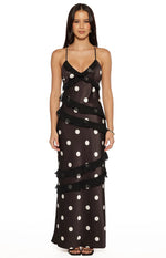 Inara Black Polka Dot Ruffle Maxi Dress Image