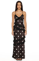 Inara Black Polka Dot Ruffle Maxi Dress