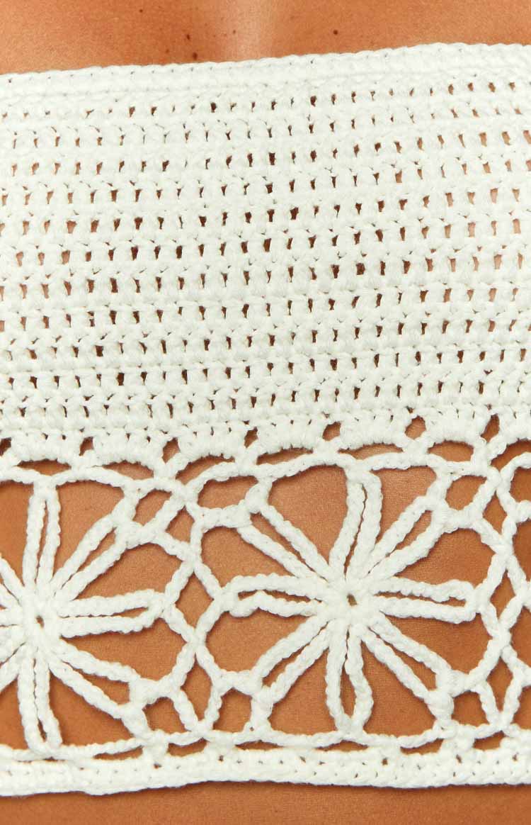 Indio White Crochet Strapless Crop Top Image