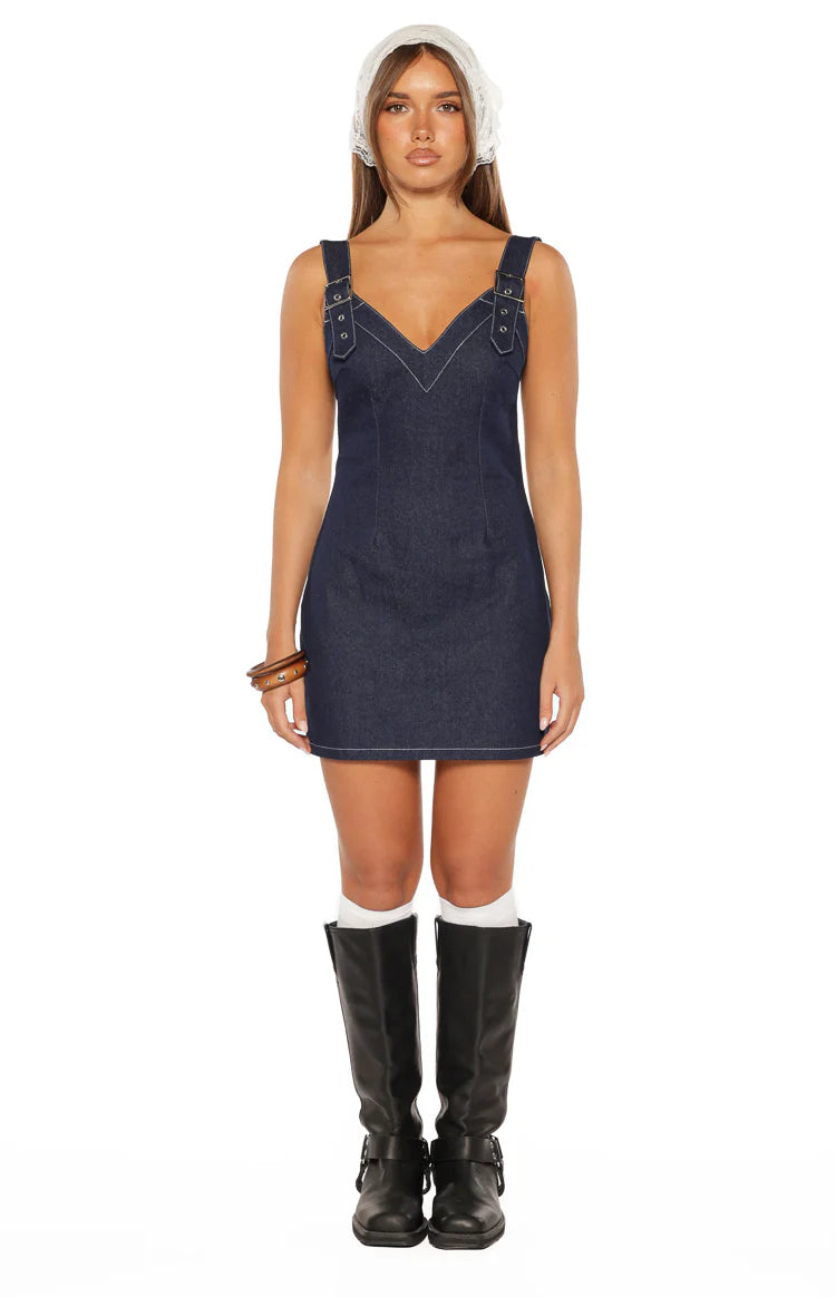 Ines Denim Buckle Detail Mini Dress Image
