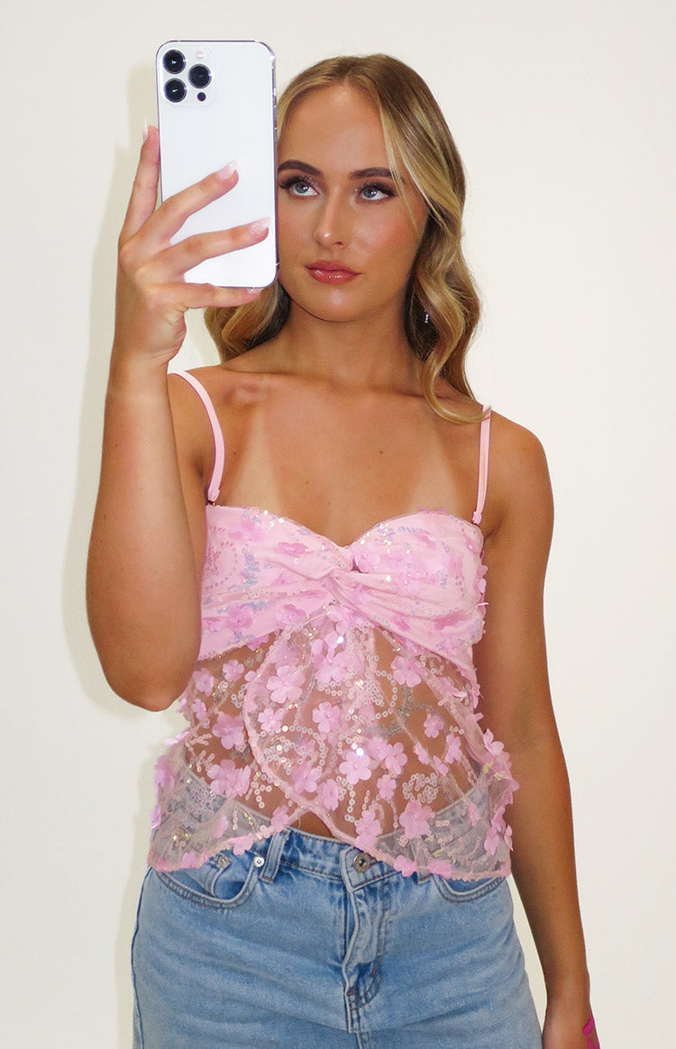 Isabella Pink Sequin Strapless Top Image