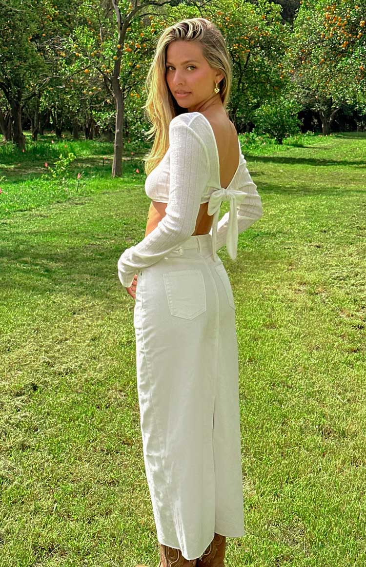 Isla White Denim Midi Skirt Image