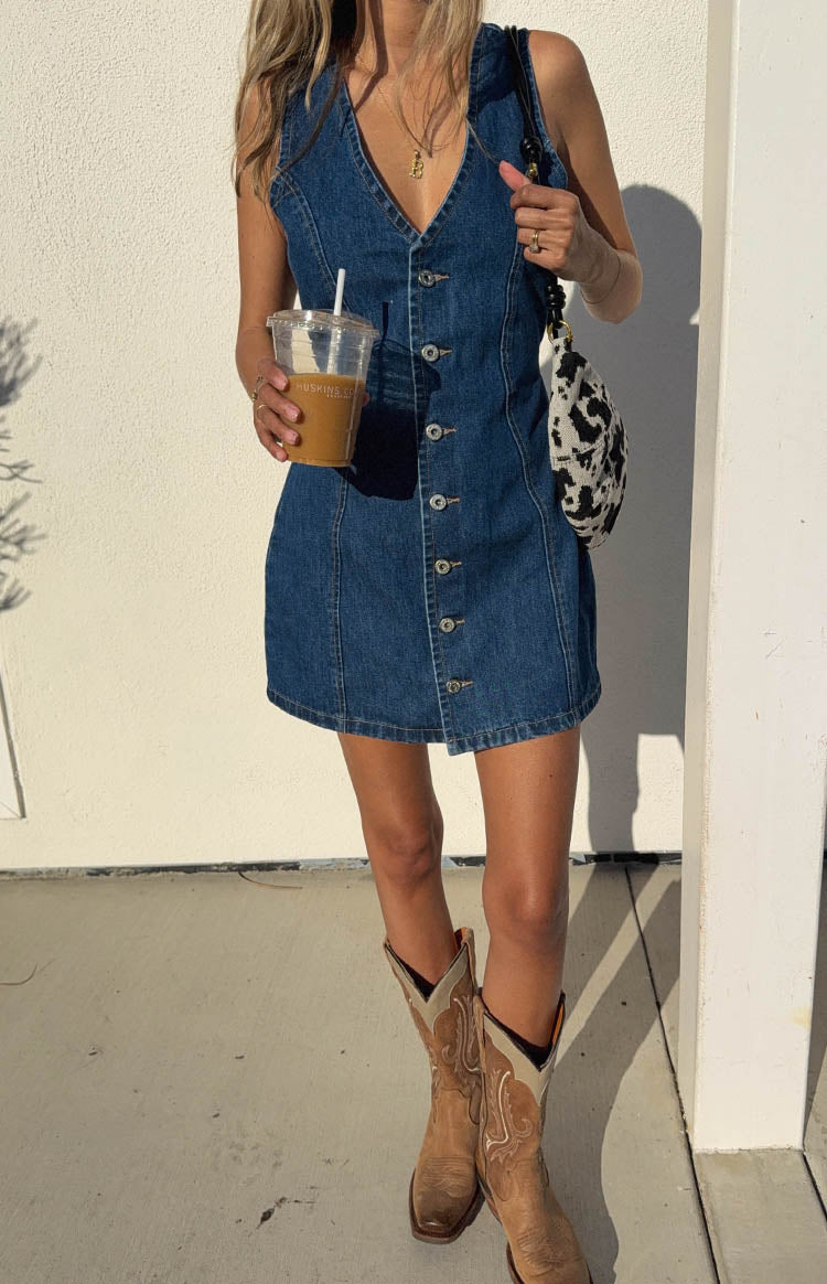 Isla Dark Wash Denim Mini Dress Image