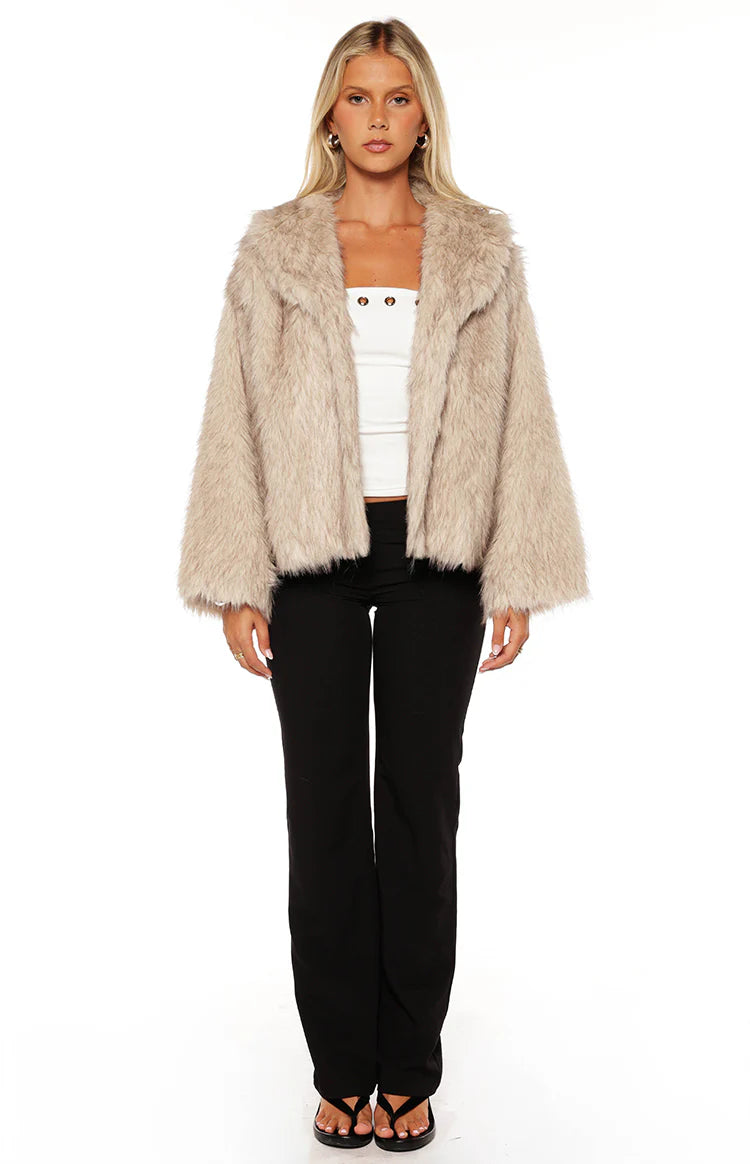 It Girl Sand Faux Fur Jacket - PRE ORDER