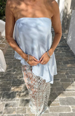 Ivette Blue Strapless Asymmetric Satin Top