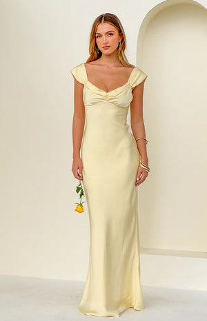 ella light yellow off shoulder formal maxi dress Ella White Off Shoulder Formal Dress - 8