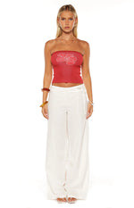 Jacq White Tie Waist Wide Leg Pants