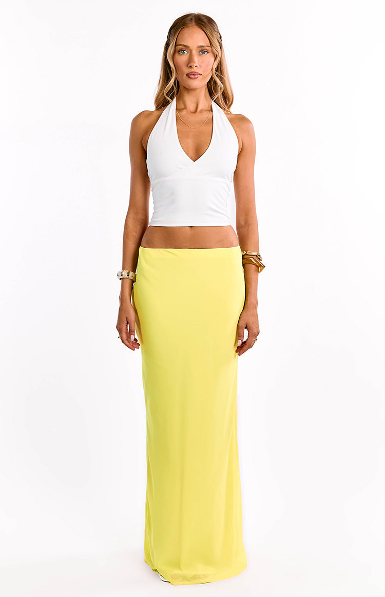 Beginning Boutique Jacqulin Yellow Maxi Skirt yellow flowy high-waisted maxi skirt