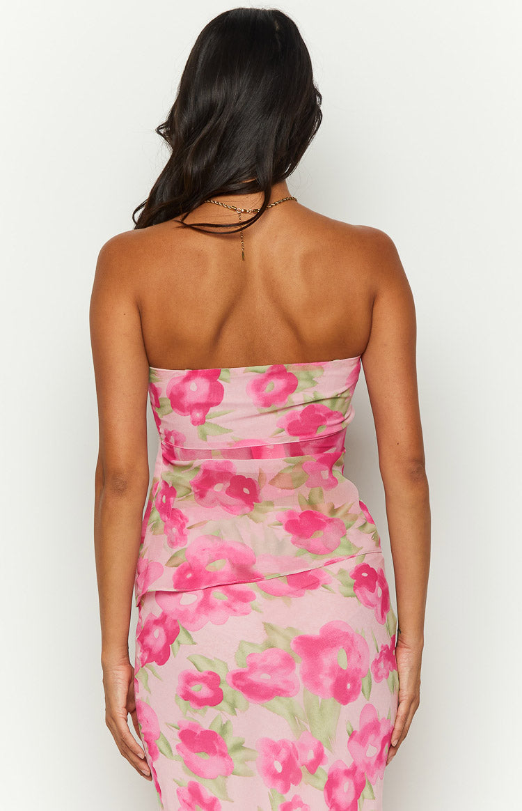 Jacqulin Pink Floral Print Strapless Top Image