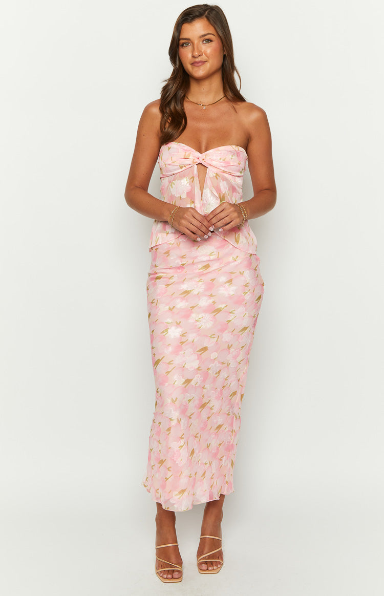 Jacqulin Pink Floral Strapless Top Image