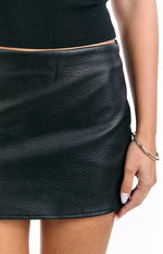 Jaimee Black PU Pebbled Mini Skirt Image