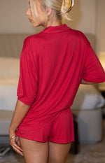 Jamey Burgundy Mini Pajama Shorts Image