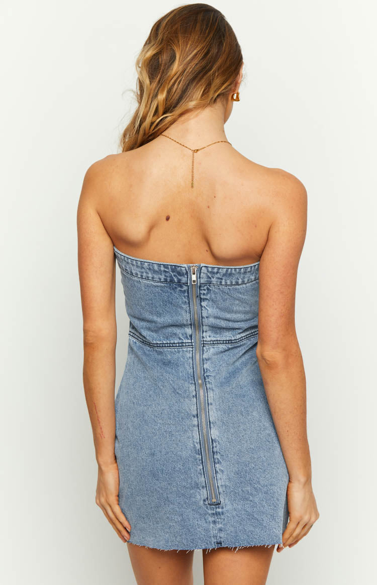Jasmine Mid Wash Denim Wrap Front Mini Dress Image