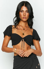 Jay Black Tie Front Crop Top Image