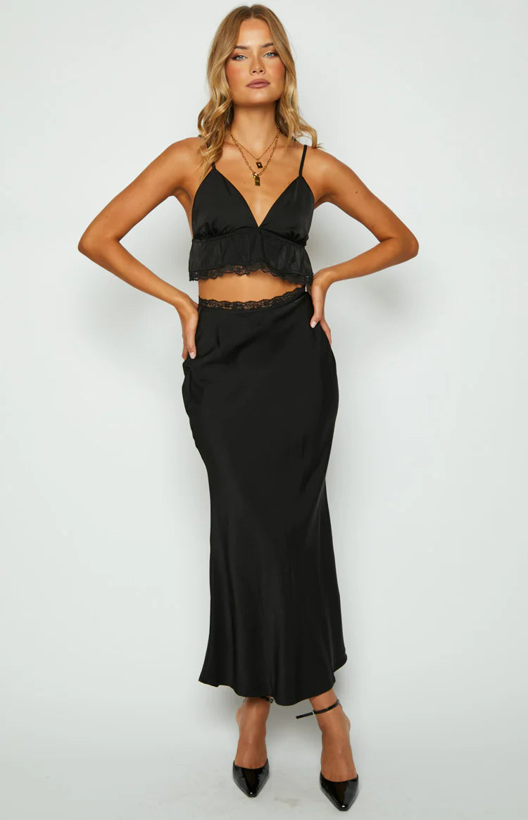 Jayde Black Lace Trim Crop Top