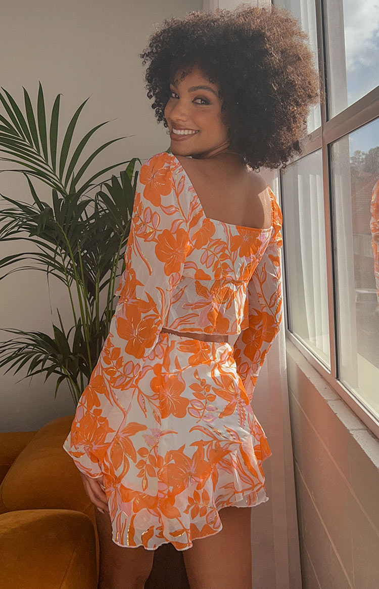 Jayella Orange Floral Mini Skirt Image