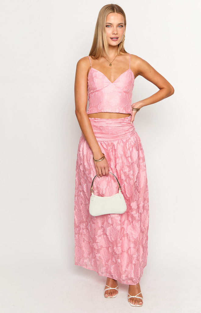 Jewel Pink Floral Maxi Skirt Beginning Boutique NZ