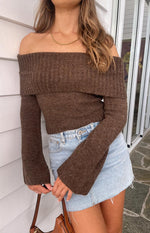 Joey Brown Off Shoulder Sweater