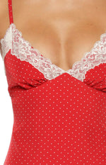 Jonah Red Polka Dot Lace Mini Dress Image