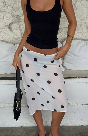 Jordan White Polka Dot Sheer Midi Skirt