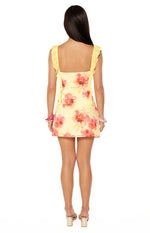 Joyce Yellow and Pink Floral Print Chiffon Mini Dress