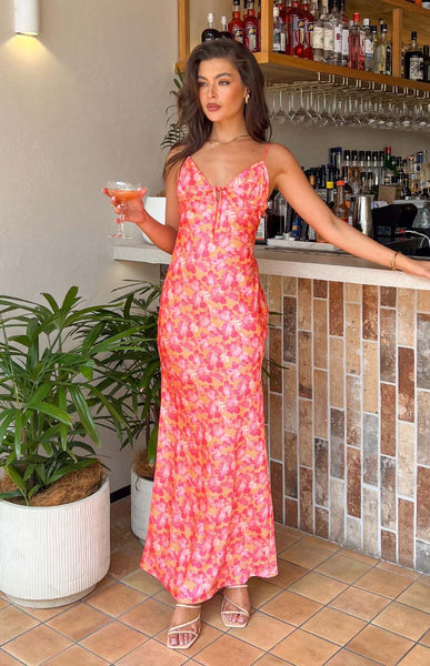 jude maxi dress Jude Orange Floral Print Maxi Formal Dress