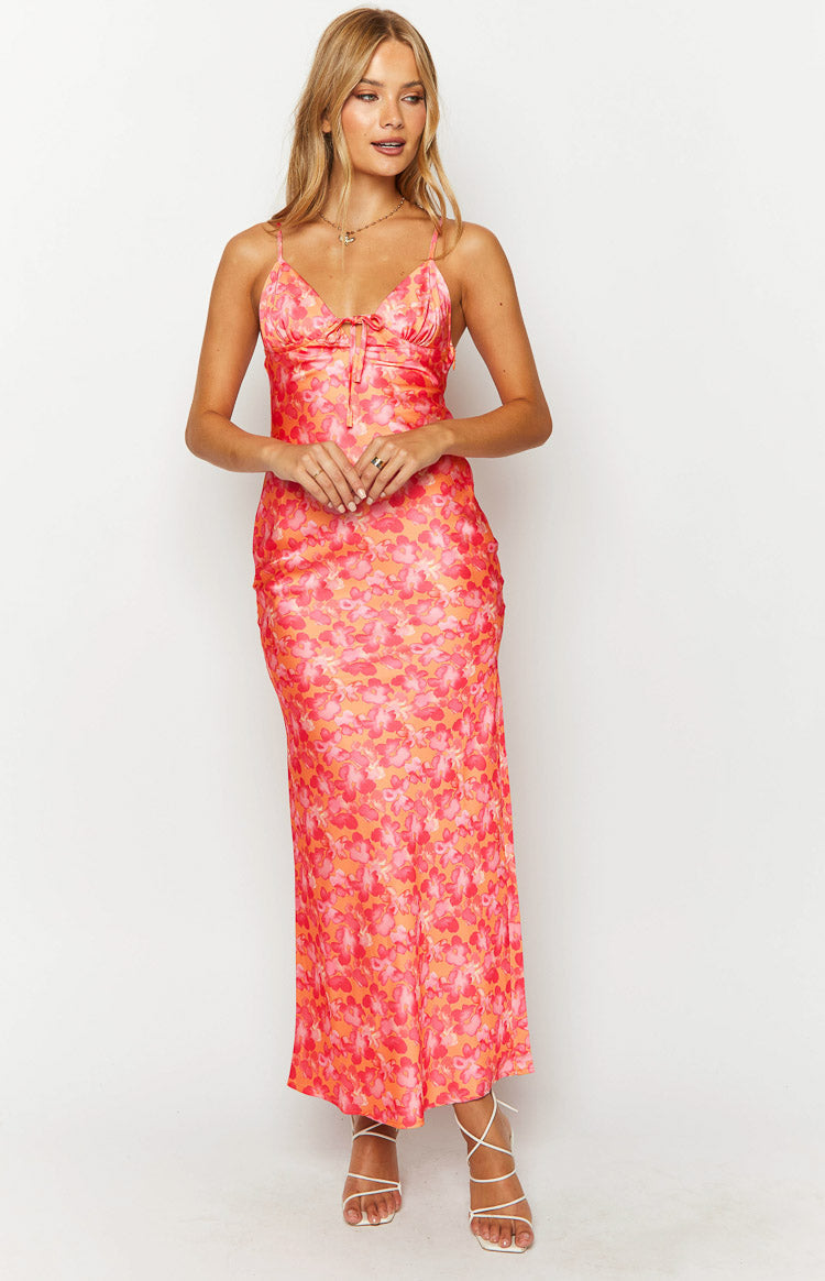 Jude Orange Floral Print Maxi Formal Dress Image