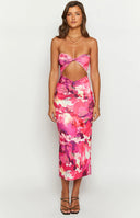 Juliete Pink Floral Midi Dress