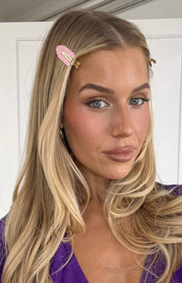 Juno Pink Polka Dot 2 Pack Non Crease Hair Clips (FREE over $130)