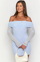 Beginning Boutique Kofi Lilac Long Sleeve Mini Dress lilac sheer mesh off-shoulder bodycon mini dress with long sleeves and ruching