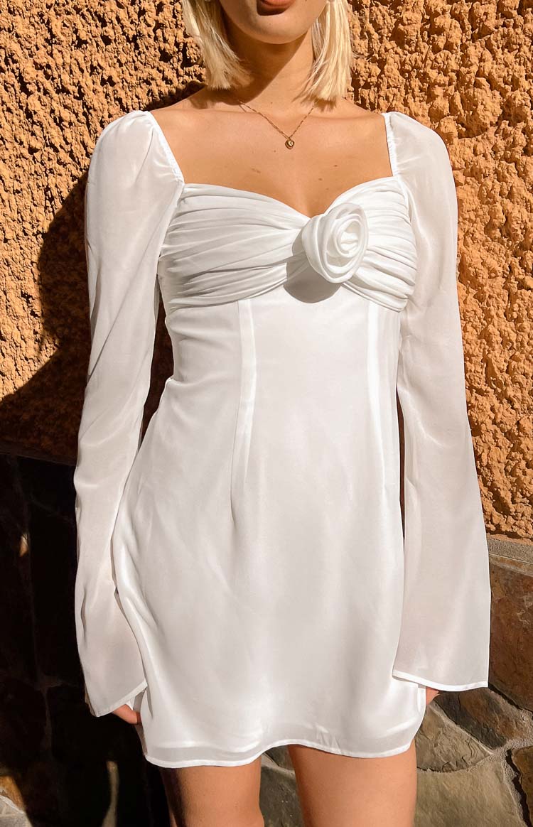 Kadence White Chiffon Long Sleeve Mini Dress Image