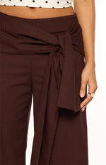 Kady Brown Linen Tie Wide Leg Pants Image
