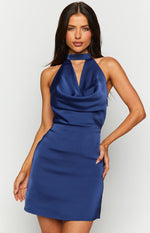 Kai Blue Satin Halter Mini Dress Image
