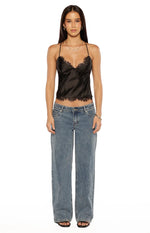 Kai Black Lace Trim Cami Top