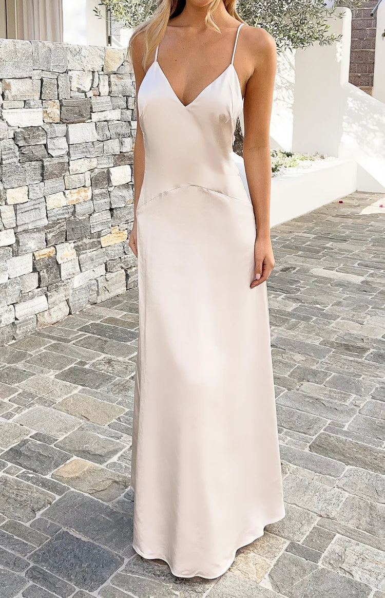 Kaitlynn Cream Satin Maxi Dress