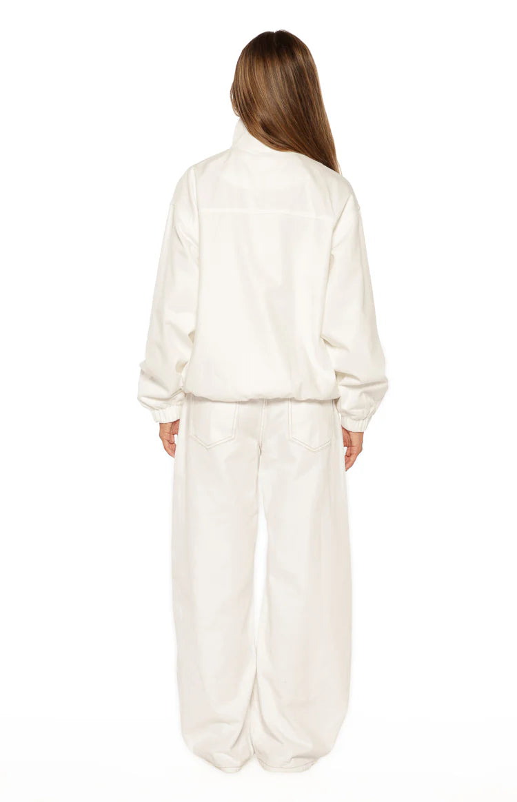 Kalana Cream Contrast Stripe Funnel Neck Jacket