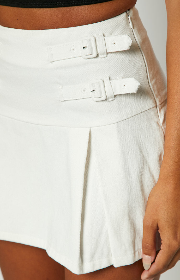 Karlee White Buckle Mini Skirt Beginning Boutique NZ