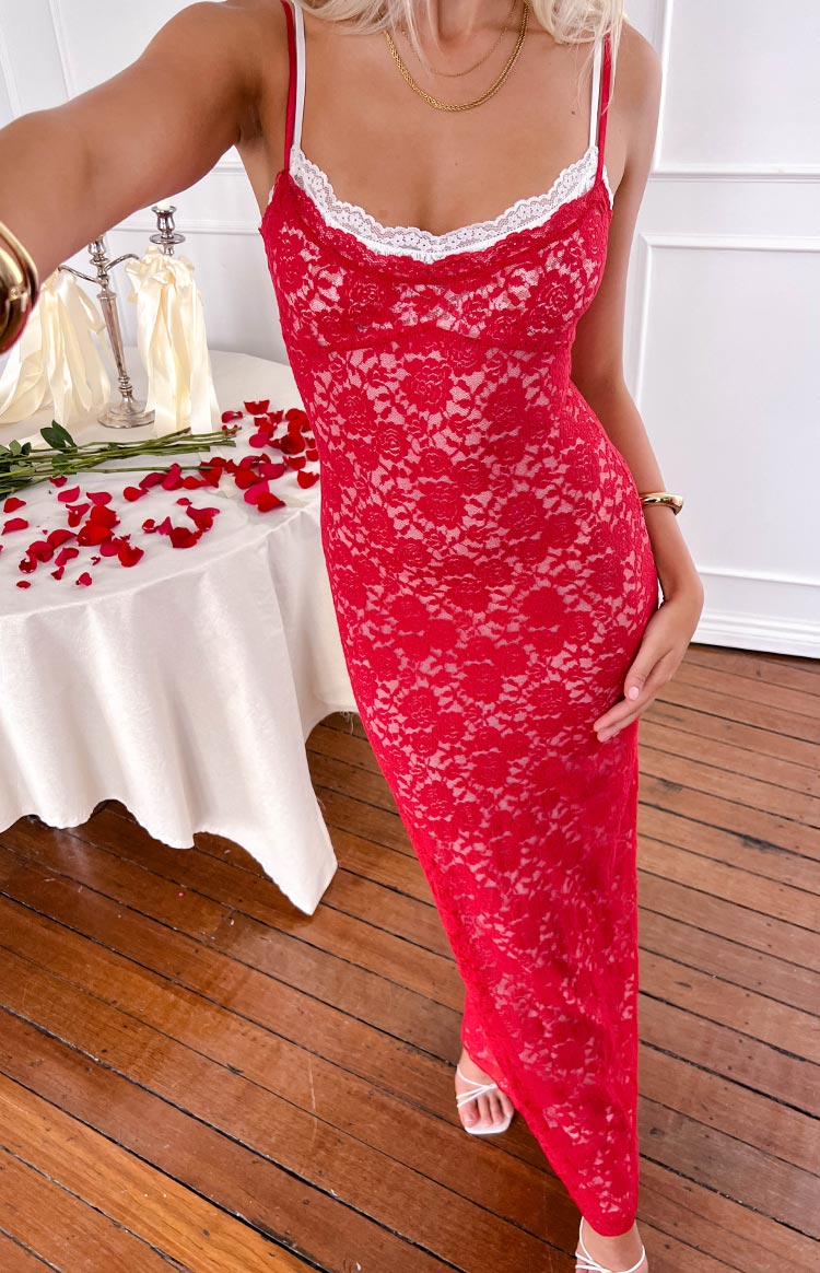 Kata Red Lace Maxi Dress – Beginning Boutique NZ
