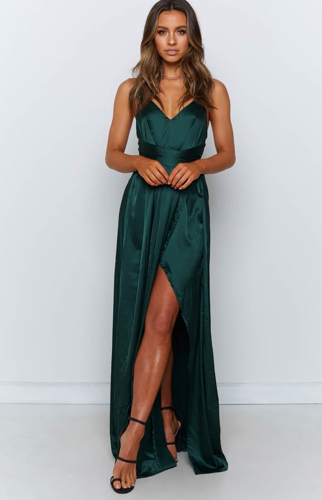 Katrina Split Maxi Dress Green – Beginning Boutique NZ