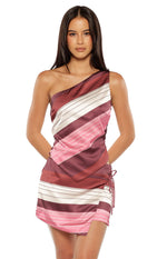 Kendall Pink Stripe Asymmetric Satin Top Image