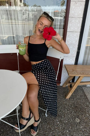 Khalea Black Polka Dot Hanky Hem Midi Skirt