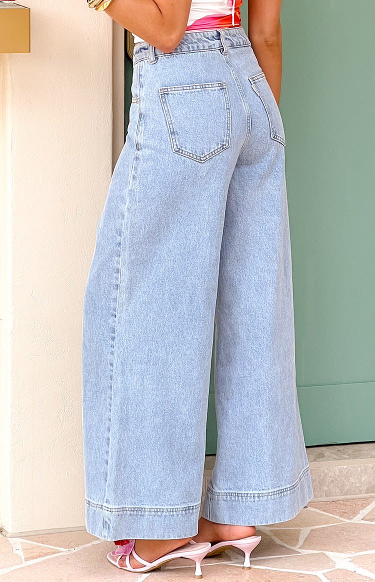 Khali Light Wash Denim Wide Leg Jeans Image