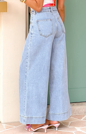 Khali Light Wash Denim Wide Leg Jeans