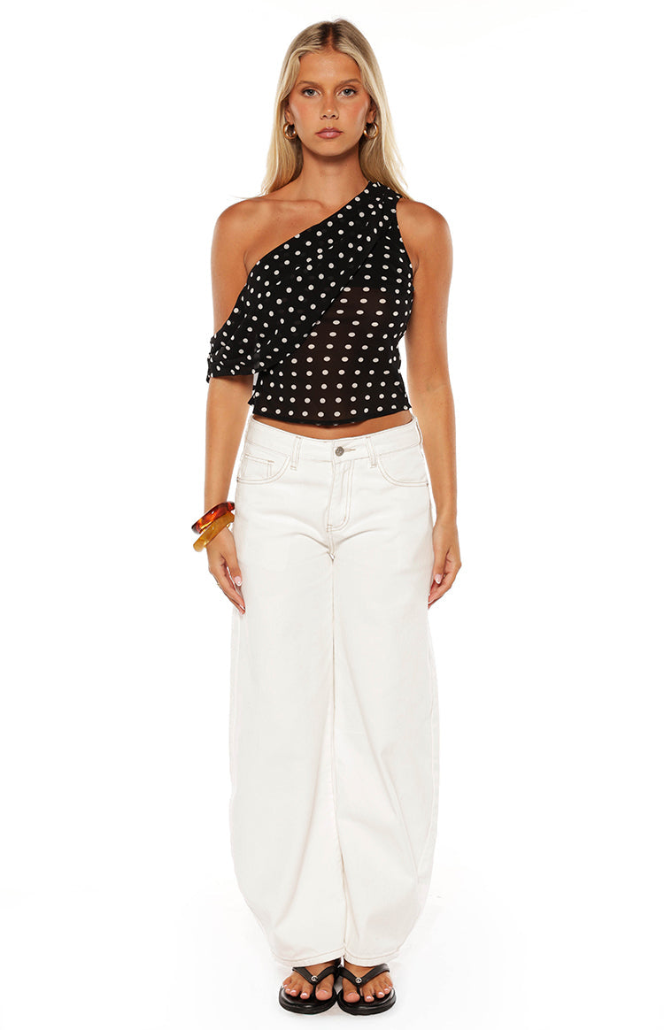 Khamie Black Polka Dot Off Shoulder Top Image