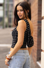 Khamie Black Polka Dot Off Shoulder Top Image