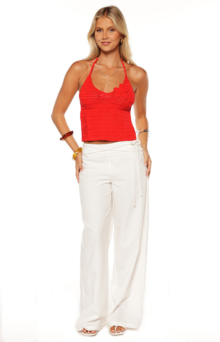 Kiki Red Crochet Flower Halter Top Image