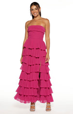 Kim Fuchsia Strapless Ruffle Maxi Dress Image