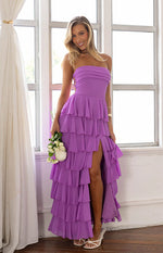 Kim Magenta Strapless Ruffle Maxi Dress