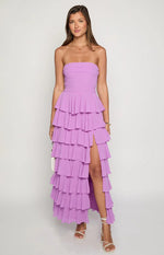 Kim Magenta Strapless Ruffle Maxi Dress